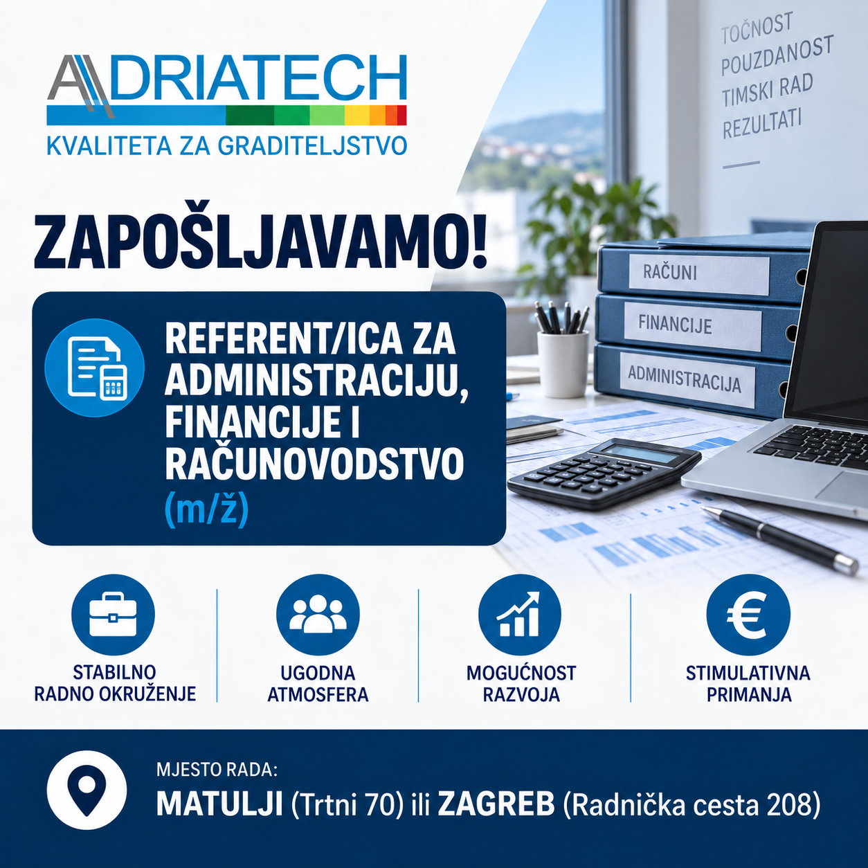 Referent/ica za administraciju, financije i računovodstvo (m/ž)